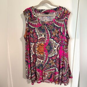 Lavanya Woman Blouse 3X Pink Paisley Sleeveless Grommet Neck Top